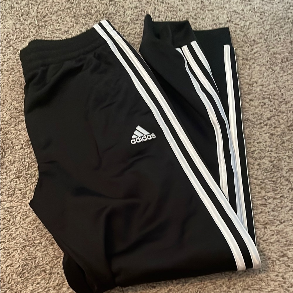 Boys Adidas Black And White Sweatpants With Iconic Stripes